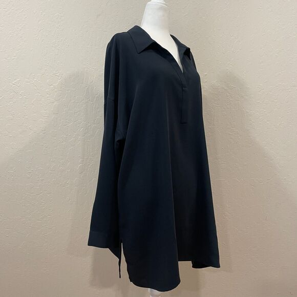 ~ J.Jill 2x Wearever Dress Black Vneck Tunic Above Knee Long Sleeve Pleated Slit - Picture 2 of 14